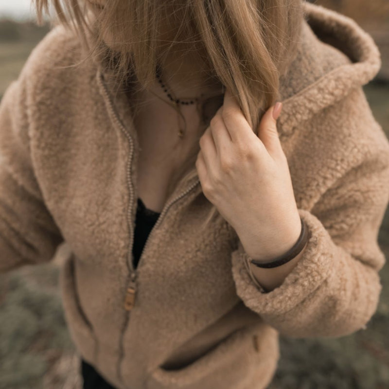 Wolljacke Zoya Nevada Brown – Reißverschluss-Detail