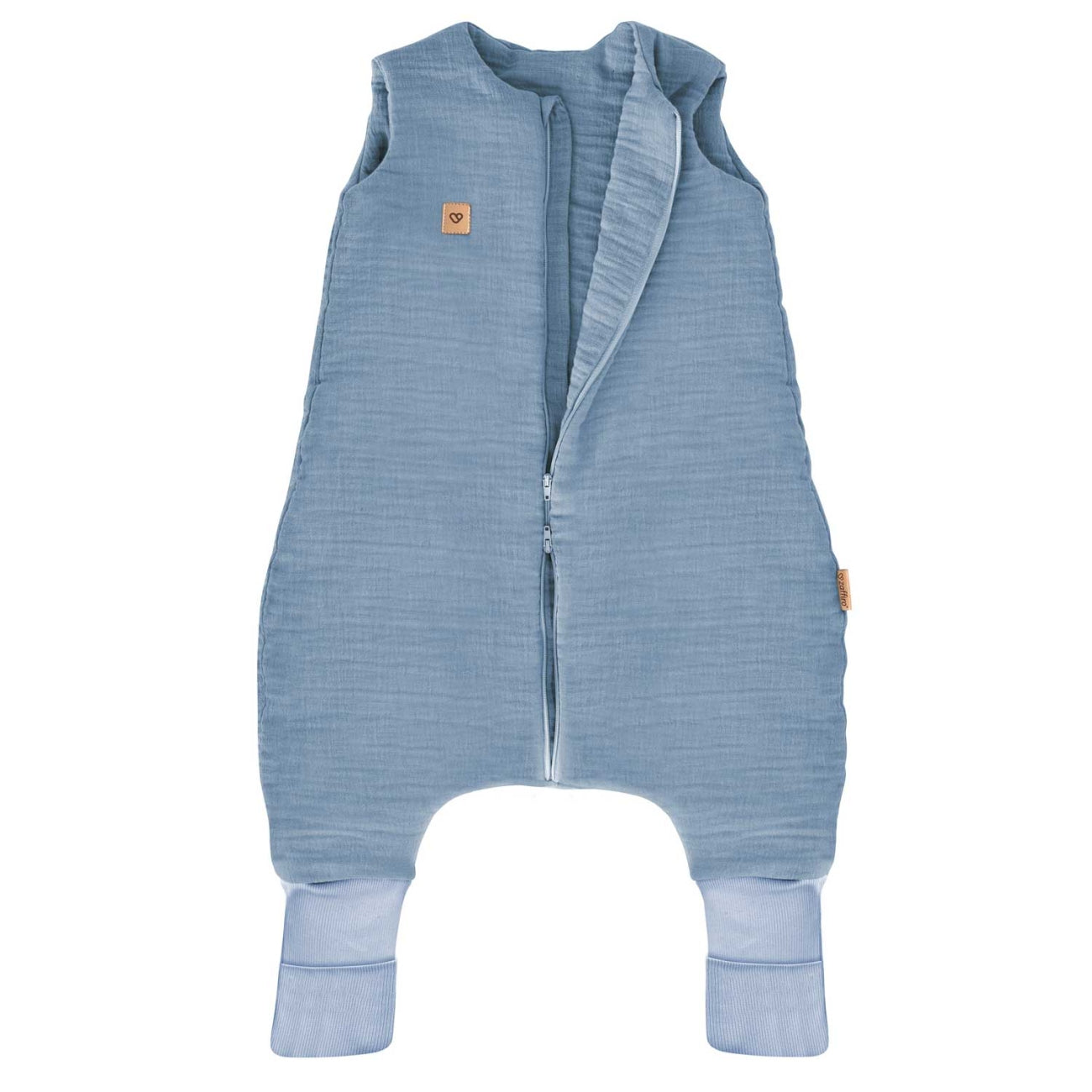 Musselin-Schlafsack Malaga mit Beinen 0,5 TOG, Baby Blue – Seitenansicht