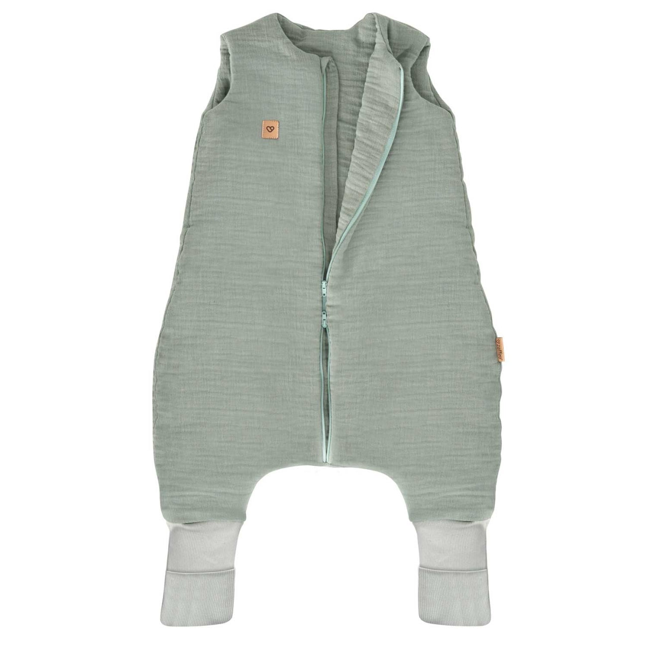Musselin-Schlafsack Malaga mit Beinen 1,5 TOG, Mint – Seitenansicht