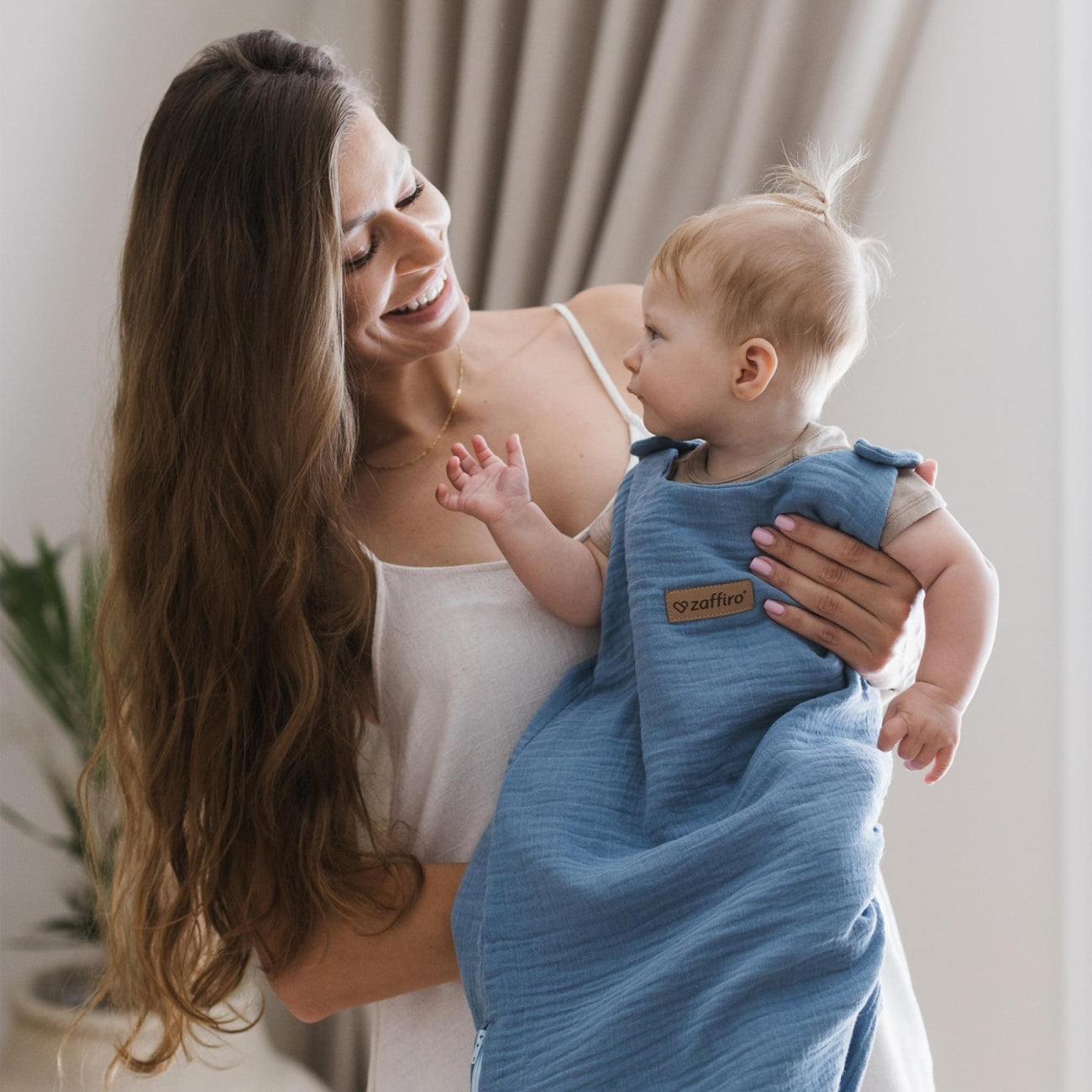 Musselin-Schlafsack Malaga 2,5 TOG, Baby Blue – Detailansicht Musselin