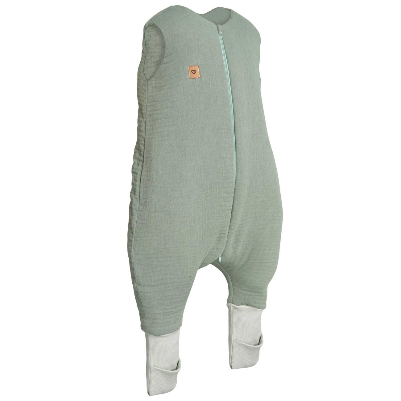Musselin-Schlafsack Malaga mit Beinen 2,5 TOG, Mint – Detailansicht Musselin