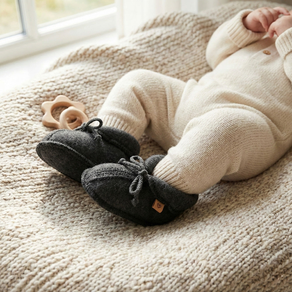 Wollschühchen Sierra, Anthracite – Baby Wollschühchen aus Merinowolle