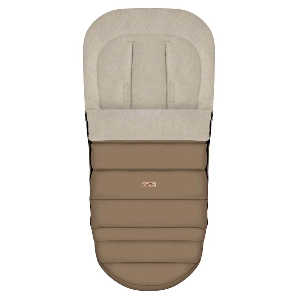 Fußsack iGrow Aspen, Latte – Vorderansicht Kinderwagen