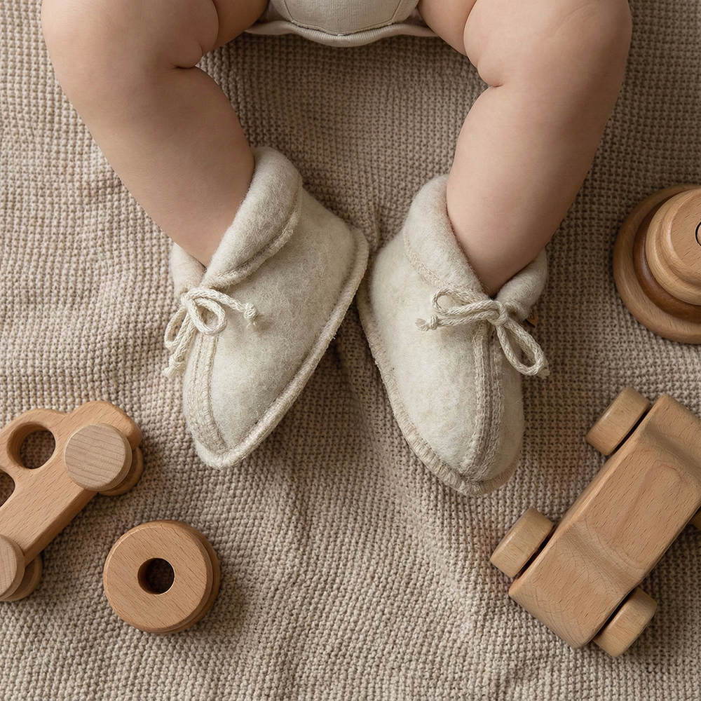 Wollschühchen Sierra, Beige – Rückenansicht