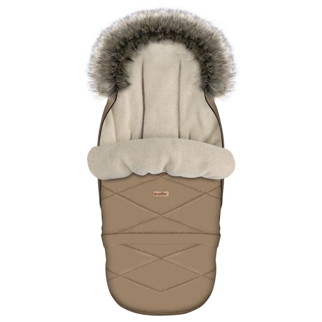 Fußsack GrowUP Aspen, Latte – Vorderansicht Kinderwagen