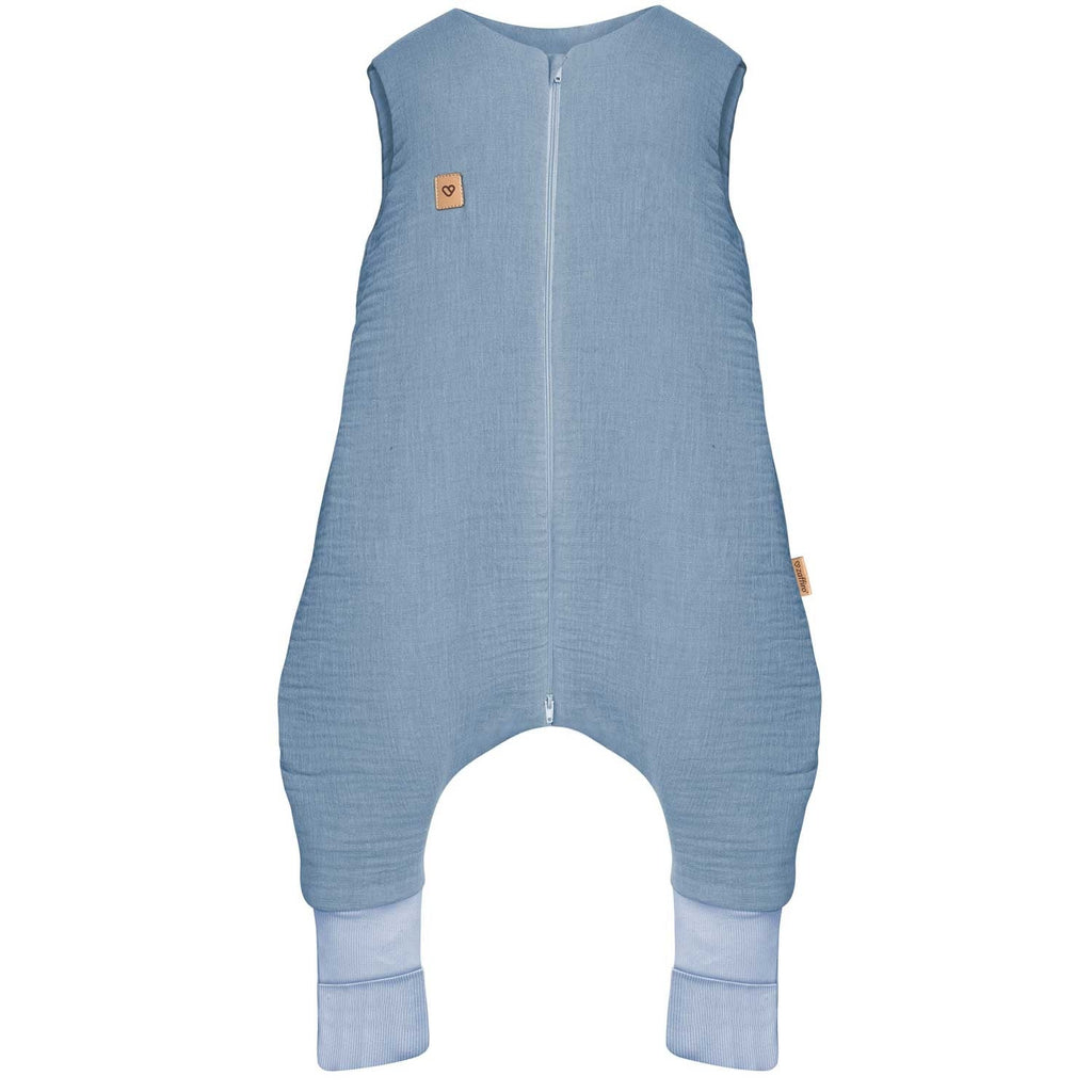 Musselin-Schlafsack Malaga mit Beinen 1,5 TOG, Baby Blue – ganzjähriger Schlafsack mit Beinöffnungen für Kleinkinder