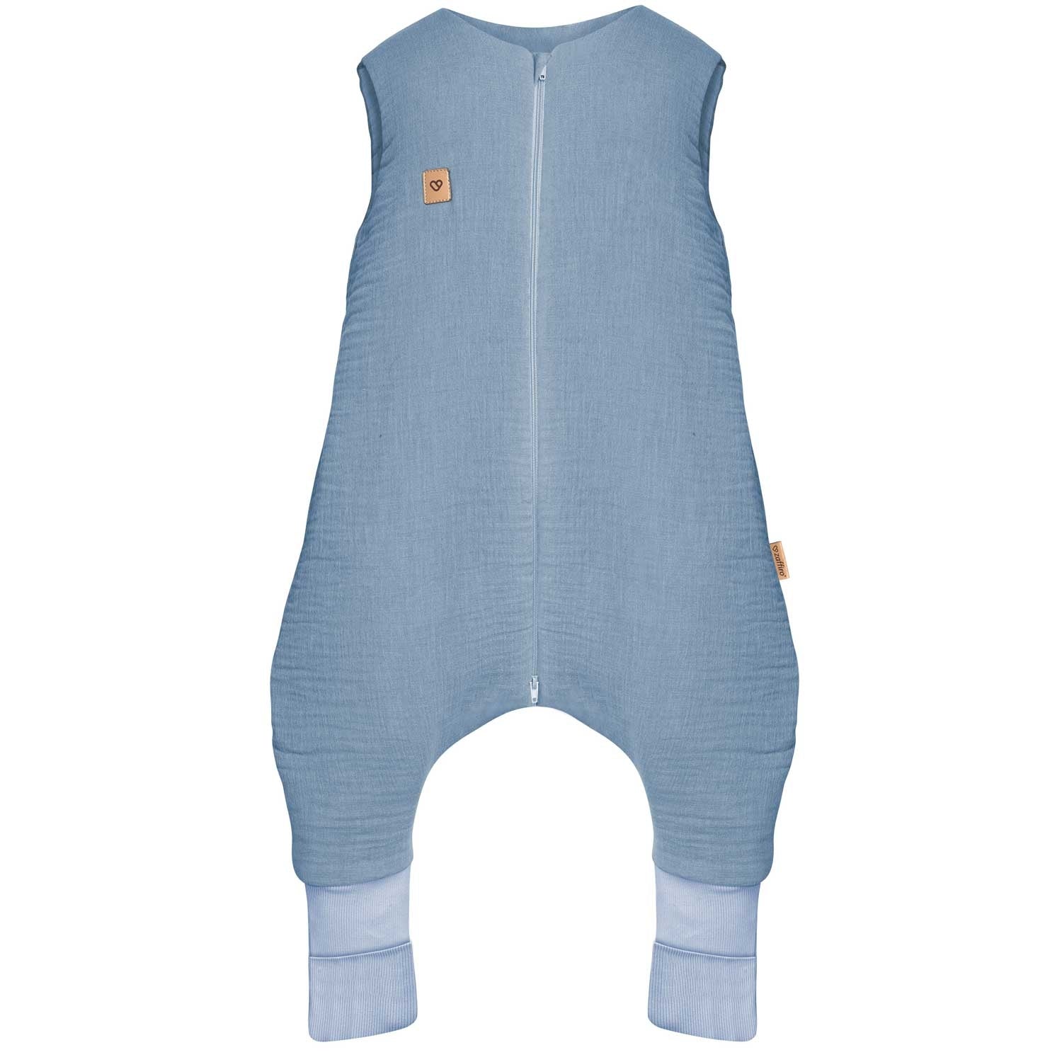 Musselin-Schlafsack Malaga mit Beinen 1,5 TOG, Baby Blue – ganzjähriger Schlafsack mit Beinöffnungen für Kleinkinder