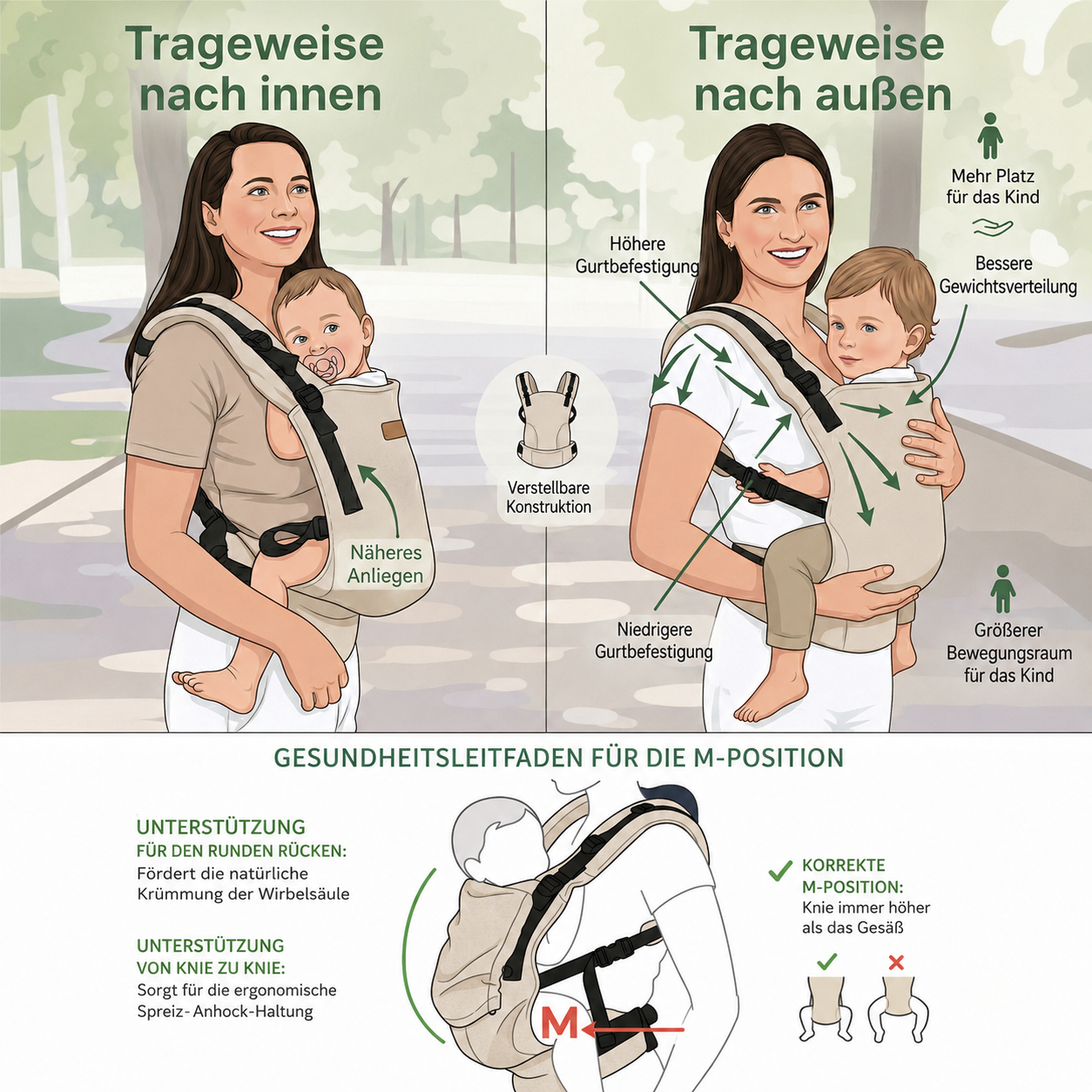 Babytrage BabyGrow – Tragehinweise und Größentabelle