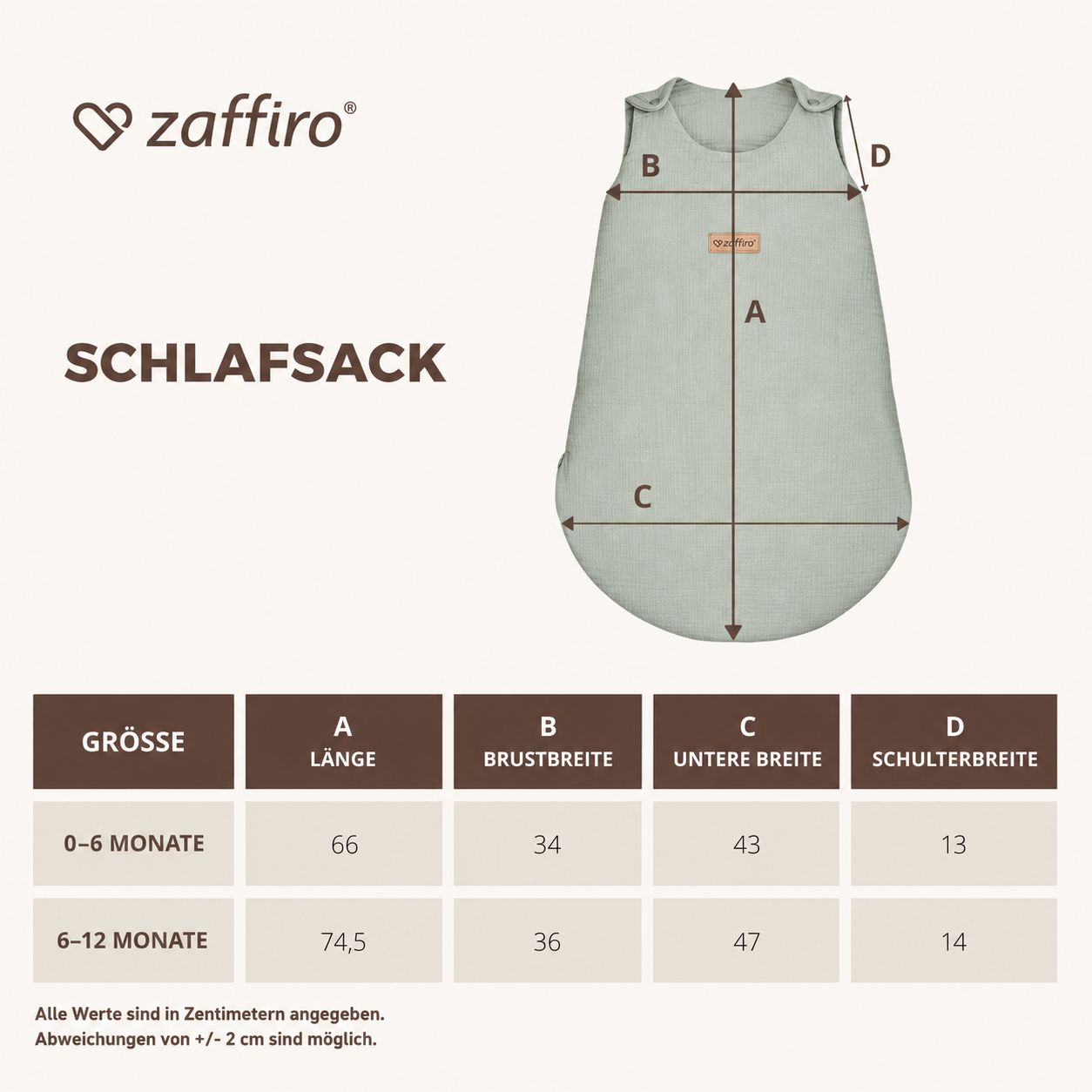 Maßtabelle Schlafsack