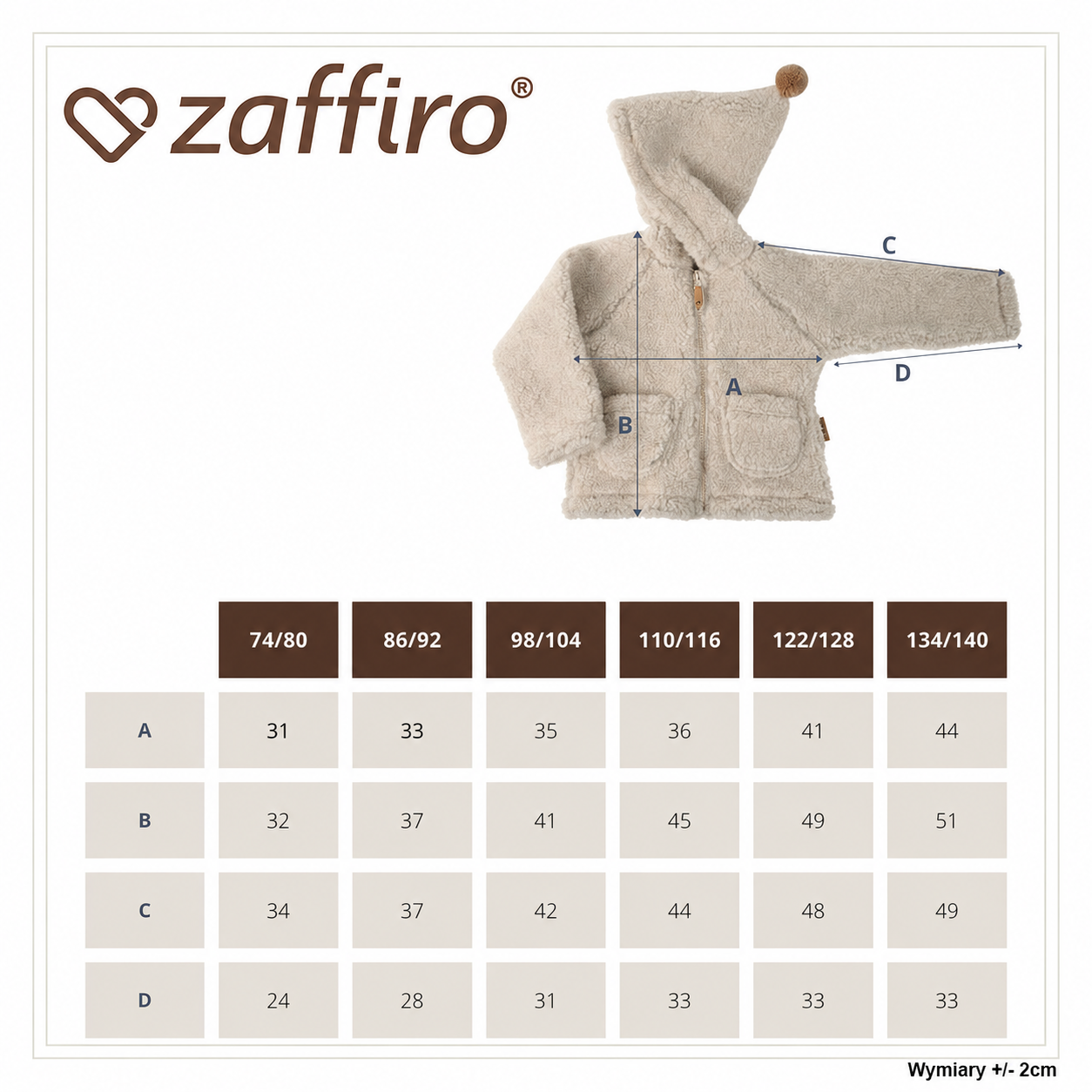 Kinder-Wolljacke Meri Nevada – Größentabelle
