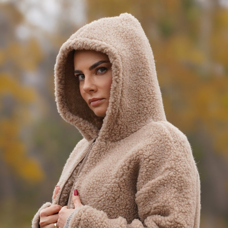 Wolljacke Zoya Nevada Brown – Kapuze