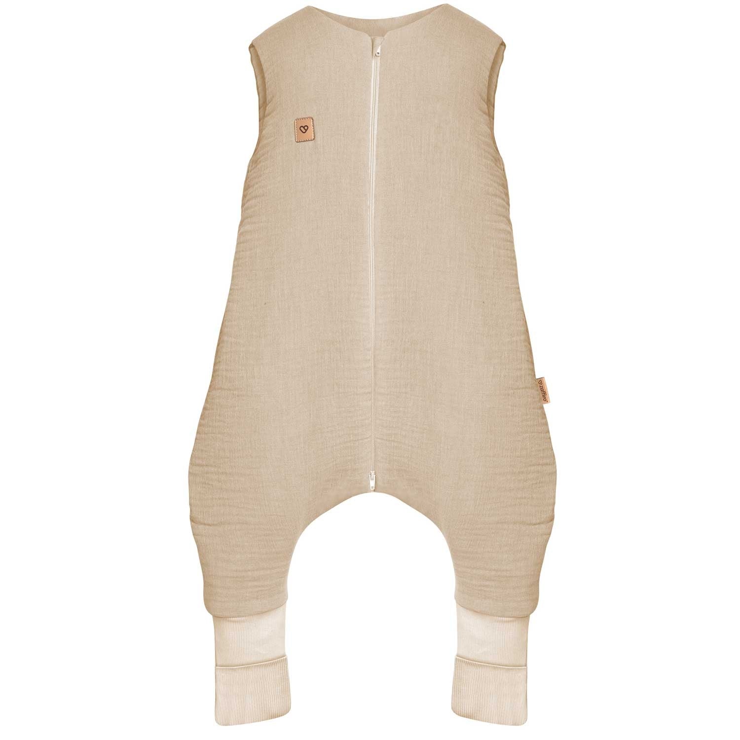 Musselin-Schlafsack Malaga mit Beinen 2,5 TOG, Beige – warmer Winterschlafsack mit Beinöffnungen für Kleinkinder