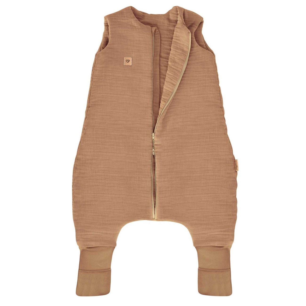 Musselin-Schlafsack Malaga mit Beinen 0,5 TOG, Toffee – Seitenansicht
