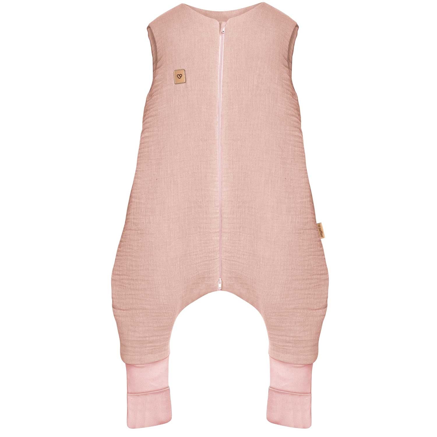 Musselin-Schlafsack Malaga mit Beinen 0,5 TOG, Baby Pink – leichter Kleinkind Schlafsack für warme Nächte