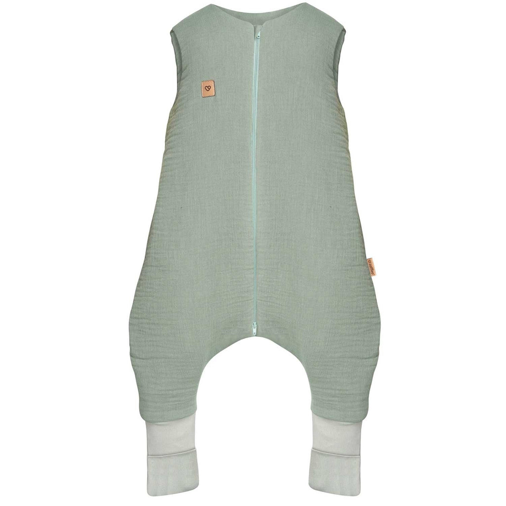 Musselin-Schlafsack Malaga mit Beinen 1,5 TOG, Mint – ganzjähriger Schlafsack mit Beinöffnungen für Kleinkinder