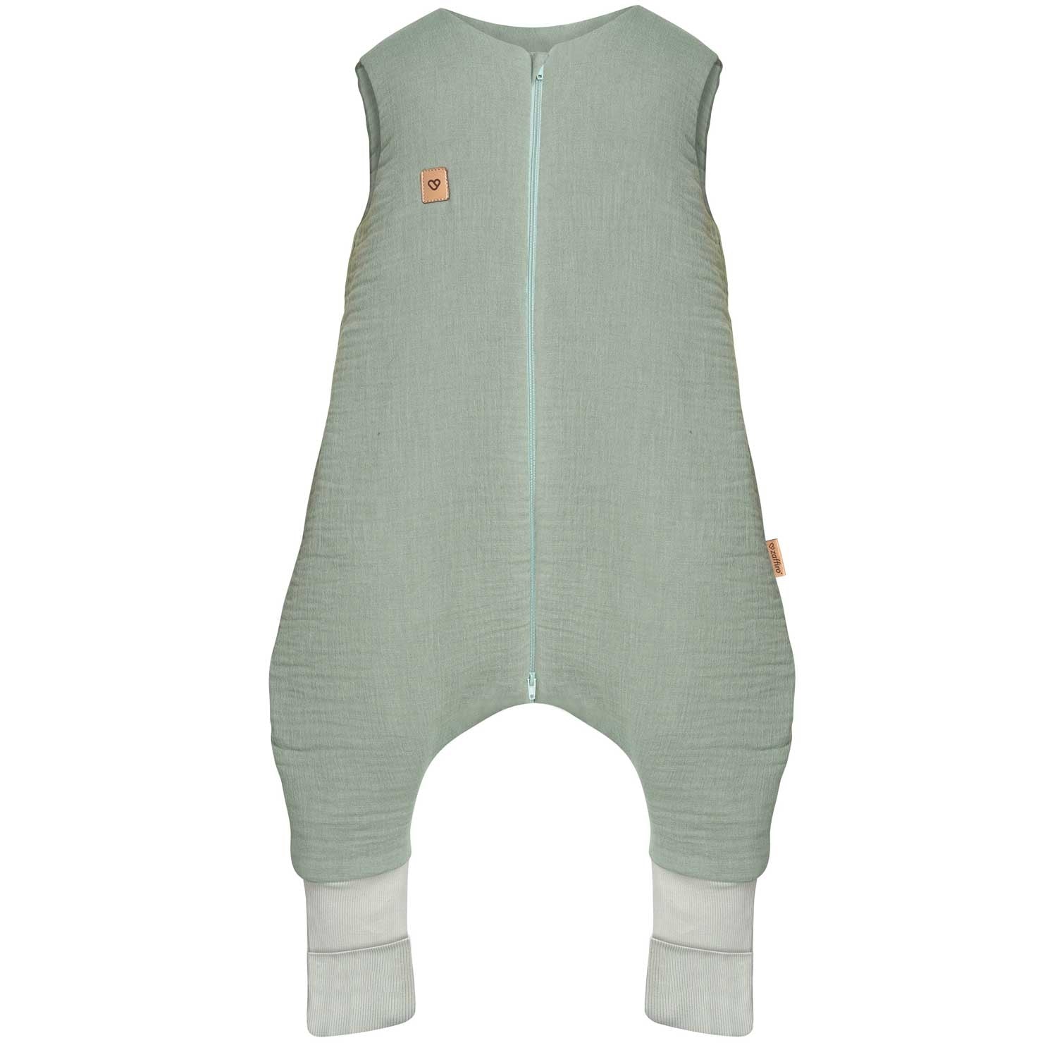 Musselin-Schlafsack Malaga mit Beinen 1,5 TOG, Mint – ganzjähriger Schlafsack mit Beinöffnungen für Kleinkinder